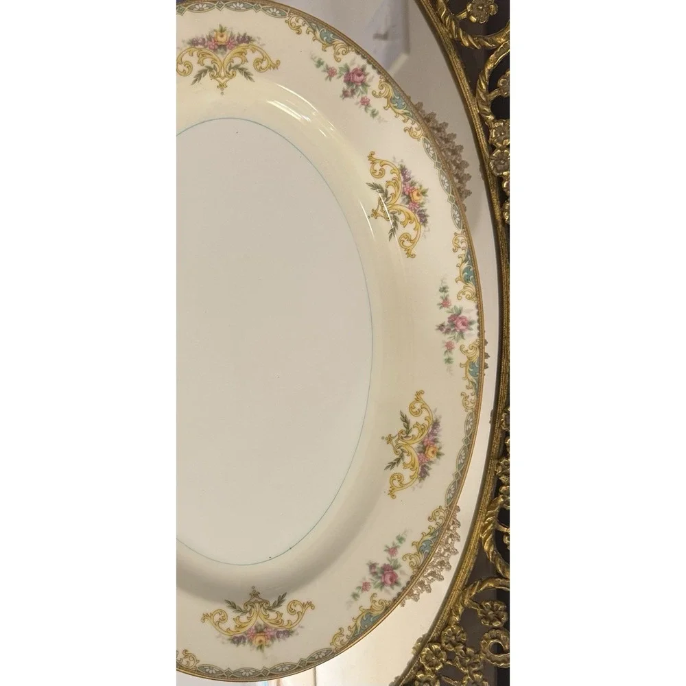 1933 Vintage Noritake Gloria 13 1/2 in Oval Sewrving Platter Green Yellow Floral